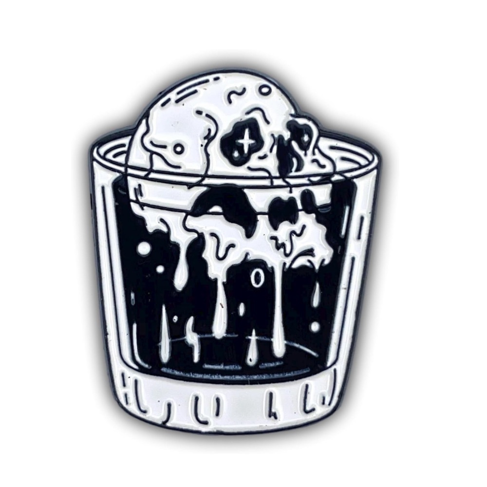 NEW Skull on the Rocks Pin Cute Enamel Goth Skeleton Glass Design Black & White